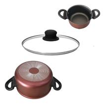 Panela Avulsa Antiaderente Preto Vermelho 16 Tampa De Vidro Cereja