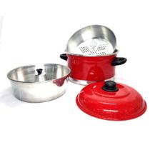 Panela Banho Maria 3 Em 1 Forma Pudim Vermelho