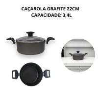 Panela Caçarola 22Cm Antiaderente Tampa Vidro Vermelha