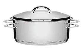 Panela Caçarola 28cm 7,1L Grande Tramontina Solar Rasa em Aço Inox Fundo Triplo com Tampa e Alças