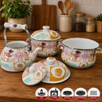 Panela Caçarola 3,7L Chaleira 2,5L Cake Esmaltada Kit 3pçs Panela Caçarola 3,7L Chaleira 2,5L Cake Esmaltada Kit 3pçs