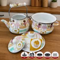Panela Caçarola 3,7L Chaleira 2,5L Esmaltada Cake Kit 2pçs