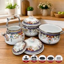 Panela Caçarola 3,7L Chaleira 2,5L Indiana Esmaltada Kit 3pç Panela Caçarola 3,7L Chaleira 2,5L Indiana Esmaltada Kit 3pç