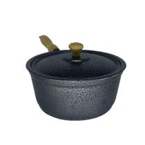 Panela Caçarola Alumínio Preto Cabo de Madeira 24 cm Com Tampa de Alumínio Leve PM