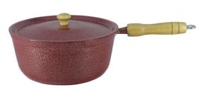 Panela Caçarola Alumínio Vermelho Cabo e Pomel de Madeira 18 cm