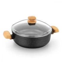 Panela Caçarola Antiaderente Montana Baixa Tampa Vidro 4L Revestimento Vulcânico Utensilio Cozinha Indução 7,5x28cm