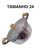 Panela Caçarola Baixa Alumínio Fundido Tampa Alumínio Fundido Pegador de Madeira (Tam:24cm)