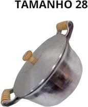 Panela Caçarola Baixa Alumínio Fundido Tampa Alumínio Fundido Pegador de Madeira (Tam:28cm)