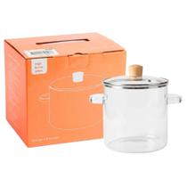 Panela Caçarola de Vidro 2,25L com Tampa e Alça Tipo Bambu Resistente, Vai ao Fogo, Não Transfere Sabor aos Alimentos - Panela Caçarola de Vidro 2,25L com Tampa e Alça Tipo Bambu Resistente, Vai ao Fogo, Não Transfere Sabor aos Alimentos -