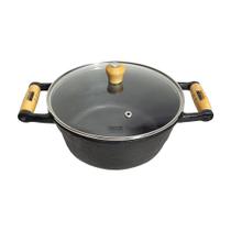 Panela Caçarola Ferro Alça Madeira Tampa Vidro 22cm