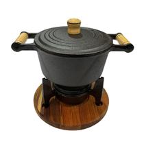 Panela Caçarola Ferro Fundido Com Alças De Madeira 2 L Fogareiro A Álcool mais De Tábua Madeira