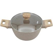 Panela Caçarola Indução Antiaderente Marble 20cm Cabo de Madeira