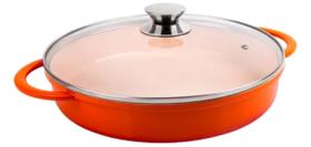 Panela Caçarola Redonda 3,5L Tampa De Vidro 30CM Laranja Indução Fundo Triplo Panela Caçarola Redonda 3,5L Tampa De Vidro 30CM Laranja Indução Fundo Triplo