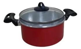 Panela Caçarola Vermelho 24cm Alumínio C/ Tampa Vidro 4.3lts