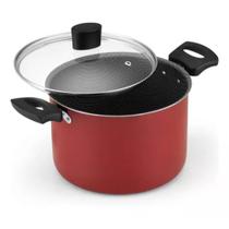 Panela Caldeirão 18 cm Alta Antiaderente com Tampa de Vidro Cor Cinza Vermelho