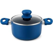 Panela Cerâmica Antiaderente 1,3L Azul Alumínio com Tampa de Vidro para Cozinhar Panela Cerâmica Antiaderente 1,3L Azul Alumínio com Tampa de Vidro para Cozinhar