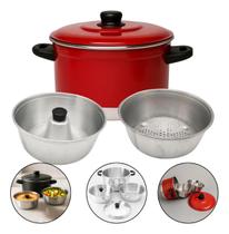 Panela Conjunto 3 x 1 Forma Pudim Banho Maria E Panela De Alumínio Vermelho