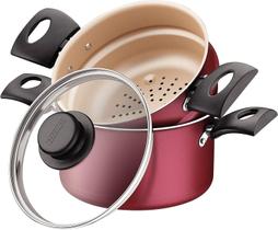 Panela Cozi-vapore Cuscuzeira Antiaderente 16cm Tramontina Vermelha Panela Cozi-vapore Cuscuzeira Antiaderente 16cm Tramontina Vermelha