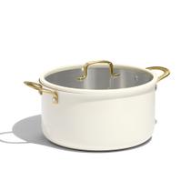 Panela de Aço Inoxidável CAROTE 8QT Full Clad Tripla Camada com Tampa, Panela para Caldo, Camada Externa de Cerâmica, Aquecimento Uniforme, Compatível com Todos os Fogões, Resistente ao Forno e Lava-louças, Cabo que Não Esquenta, Branco