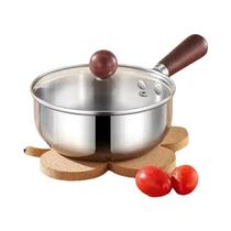 Panela De Aço Inoxidável De 16cm Com Tampa De Vidro E Cabo De Madeira, Panela Multifuncional Para