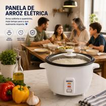 Panela De Arroz Elétrica 1,3L 400W 127V Com Tampa de vidro com saída de Vapor Branca