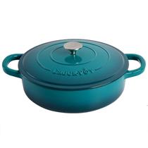 Panela de barro Braiser Crock-Pot artesanal em ferro fundido esmaltado 5L azul-petróleo Panela de barro Braiser Crock-Pot artesanal em ferro fundido esmaltado 5L azul-petróleo