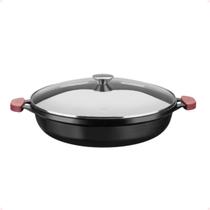 Panela de Disco Alto de Ferro Fundido MTA Com 36 cm e Tampa de Vidro 6,9 Litros