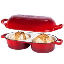 Panela de ferro fundido Nuovva Dutch Oven dupla para pão, 16,5 cm, vermelha