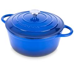 Panela de forno holandesa Nuovva em ferro fundido esmaltado 6,4 L com tampa azul escuro Panela de forno holandesa Nuovva em ferro fundido esmaltado 6,4 L com tampa azul escuro