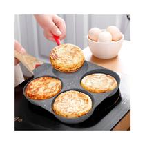 Panela de omelete antiaderente de quatro furos para cozinha 37,5 cm cinza-preta