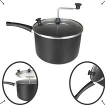 Panela De Pipoca Antiaderente Preto Gourmet com Tampa de Vidro com Haste Giratório da Dona Chefa Panela De Pipoca Antiaderente Preto Gourmet com Tampa de Vidro com Haste Giratório da Dona Chefa