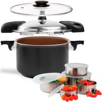Panela De Pressão 2 Em 1 Brinox Pressure 5,4 Litros Com Fundo Triplo E Indução Com Kit 5 Potes Inox