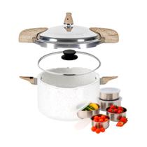 Panela de Pressão 2 em 1 Indução 5,4 Lts Brinox Ceramic Life Vanilla com Jogo de Potes de Inox 5 Pçs