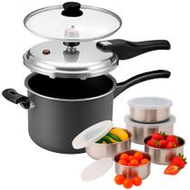 Panela De Pressão 2 Em 1 Panelux 4,5L Grafite Antiaderente E Jogo De Tigelas Bowls em Inox 5 Peças