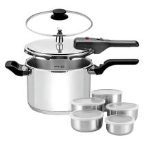 Panela De Pressão 2 Em 1 Tramontina Brava 4,5L Inox Fundo Triplo Indução Jogo De Potes Inox 6 Peças