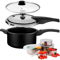 Panela de Pressão 2 em 1 Tramontina Vancouver 3 Lts Preta com Conjunto de 5 Potes em Inox