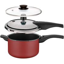 Panela de Pressão 2 em 1 Tramontina Vancouver Effect 6 Litros Vermelha Com Tampa de Vidro Temperado