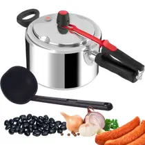 Panela De Pressão 3 Litros Clock Original+ Em Alumínio Polido Com Concha de Feijão