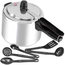 Panela De Pressão 4,5 Litros Rochedo Easy Em Alumínio Polido Com Kit De Utensílios Preto 5 Peças Panela De Pressão 4,5 Litros Rochedo Easy Em Alumínio Polido Com Kit De Utensílios Preto 5 Peças