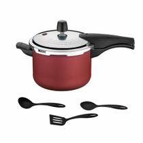 Panela de Pressão 4,5L Alumínio Antiaderente Vermelho + 3 Utensílios - Tramontina