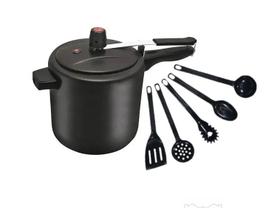Panela De Pressão 7,0 Lts Preta Antiaderente Teflon 5 Camadas Interna e Externa Com 5 Utensílios de Nylon Panela De Pressão 7,0 Lts Preta Antiaderente Teflon 5 Camadas Interna e Externa Com 5 Utensílios de Nylon