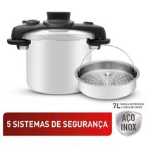 Panela de Pressão 7L Tefal Opti'Space em Inox com Fundo Triplo e Cesto de Vapor - Rochedo