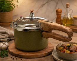 Panela de Pressão Cerâmica para Indução Max Chef Wood 4,2L Verde Acinzentado Panela de Pressão Cerâmica para Indução Max Chef Wood 4,2L Verde Acinzentado