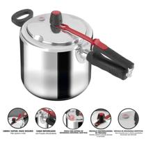 Panela de Pressão Clock Original 7 Litros Alumínio Polido Única com 3 Sistemas de Segurança Cabo Reforçado