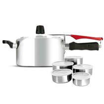 Panela De Pressão Clock Polida 3 Litros E Jogo de Tigelas 5 Peças em Aço Inox