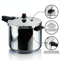 Panela de Pressão Fechamento Externo 10 Litros Polido Aluminio Nacional Legumes Carnes Feijoada Tampa Externa Nacional Econômica Cor Prateada