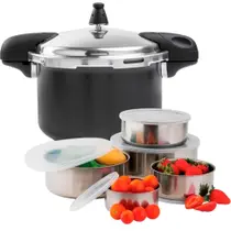 Panela De Pressão Indução 5.4L Brinox Pressure Revestimento Cerâmico C/ Jogo De 5 Bowls Em Aço Inox Panela De Pressão Indução 5.4L Brinox Pressure Revestimento Cerâmico C/ Jogo De 5 Bowls Em Aço Inox