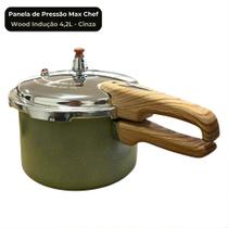 Panela de Pressão Max Chef Wood 4,2 Litros Indução Revestimento Cerâmico Antiaderente Verde Acinzentado Panela de Pressão Max Chef Wood 4,2 Litros Indução Revestimento Cerâmico Antiaderente Verde Acinzentado