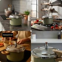 Panela de Pressão Max Chef Wood Indução 4,2L Cozinhar Alimentos Rápido Cozimento Uniforme Feijão Carne Sopa Legumes Cinza