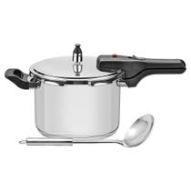 Panela De Pressão Tramontina Brava 4,5 Litros Em Aço Inox Fundo Triplo E Indução Com Concha Inox Panela De Pressão Tramontina Brava 4,5 Litros Em Aço Inox Fundo Triplo E Indução Com Concha Inox